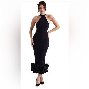 House of CB JUNIPER BLACK PEPLUM MIDI DRESS